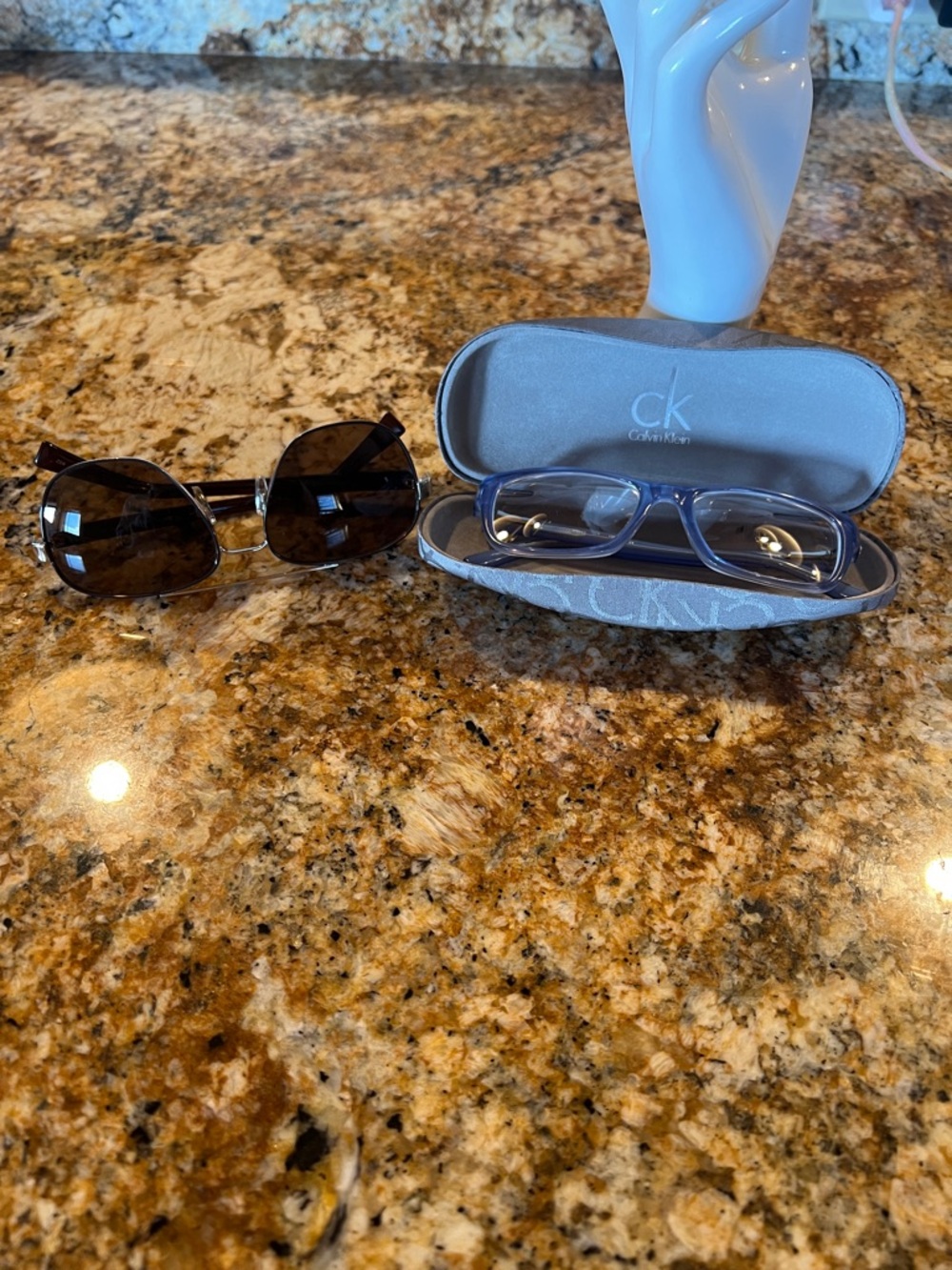 Calvin Klein Sunglasses and Eyeglasses Set with Brown Lenses and Gray Case